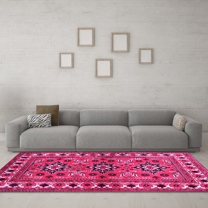 Machine Washable Persian Pink Traditional Rug in a Living Room, wshtr806pnk