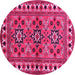 Round Machine Washable Persian Pink Traditional Rug, wshtr806pnk