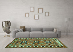Machine Washable Persian Turquoise Traditional Area Rugs in a Living Room,, wshtr806turq