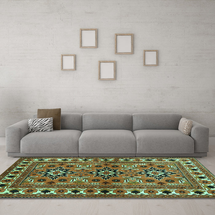 Machine Washable Persian Turquoise Traditional Area Rugs in a Living Room,, wshtr806turq