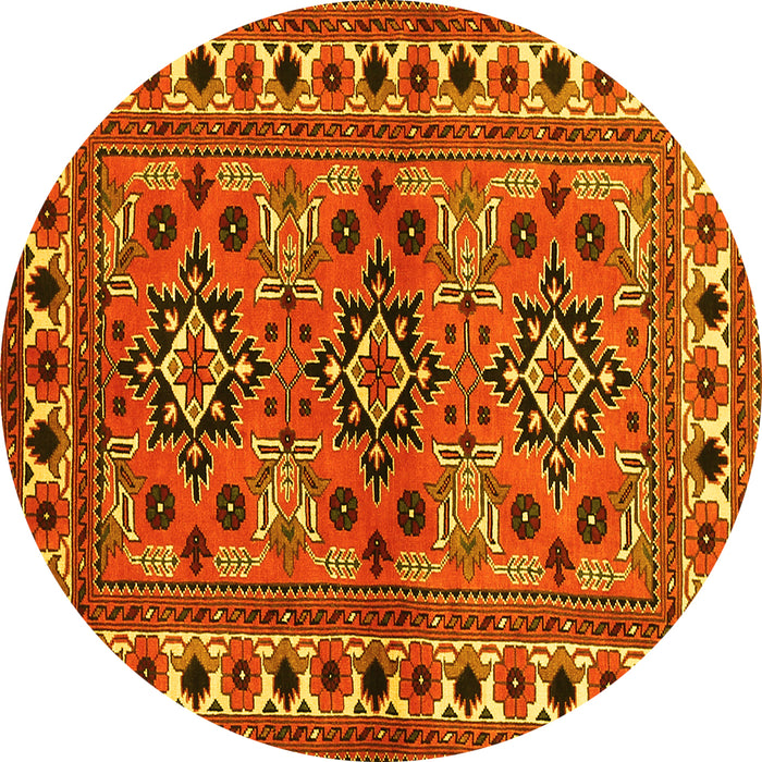 Round Machine Washable Persian Yellow Traditional Rug, wshtr806yw