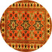 Round Machine Washable Persian Yellow Traditional Rug, wshtr806yw