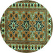 Round Machine Washable Persian Turquoise Traditional Area Rugs, wshtr806turq