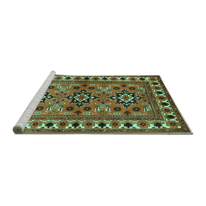 Sideview of Machine Washable Persian Turquoise Traditional Area Rugs, wshtr806turq