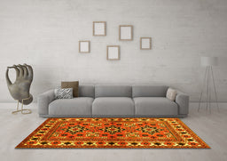 Machine Washable Persian Yellow Traditional Rug in a Living Room, wshtr806yw
