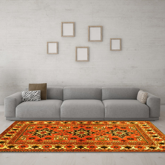Machine Washable Persian Yellow Traditional Rug in a Living Room, wshtr806yw