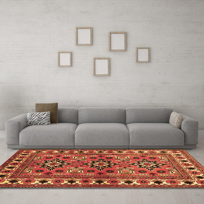 Machine Washable Persian Brown Traditional Rug in a Living Room,, wshtr806brn