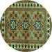 Round Persian Turquoise Traditional Rug, tr806turq