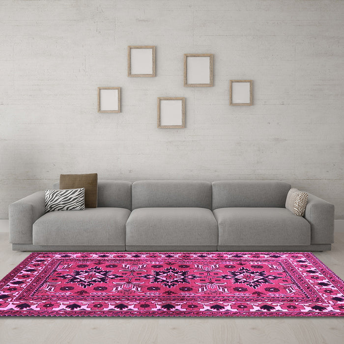 Machine Washable Persian Purple Traditional Area Rugs in a Living Room, wshtr806pur