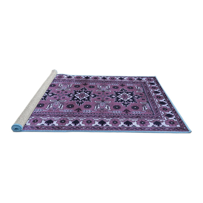 Sideview of Machine Washable Persian Blue Traditional Rug, wshtr806blu