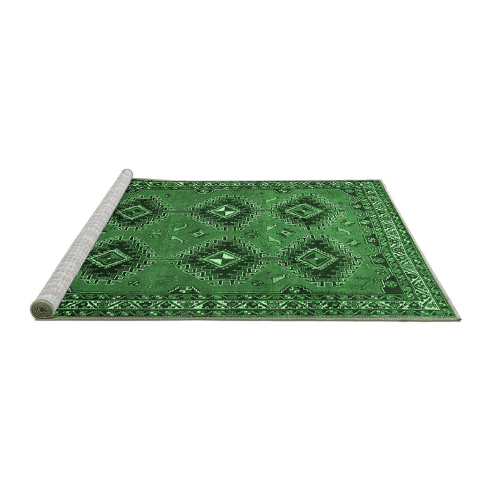 Sideview of Machine Washable Persian Emerald Green Traditional Area Rugs, wshtr807emgrn