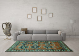 Machine Washable Persian Turquoise Traditional Area Rugs in a Living Room,, wshtr807turq