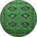 Round Machine Washable Persian Emerald Green Traditional Area Rugs, wshtr807emgrn