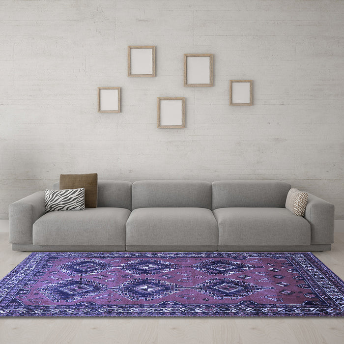 Machine Washable Persian Blue Traditional Rug in a Living Room, wshtr807blu