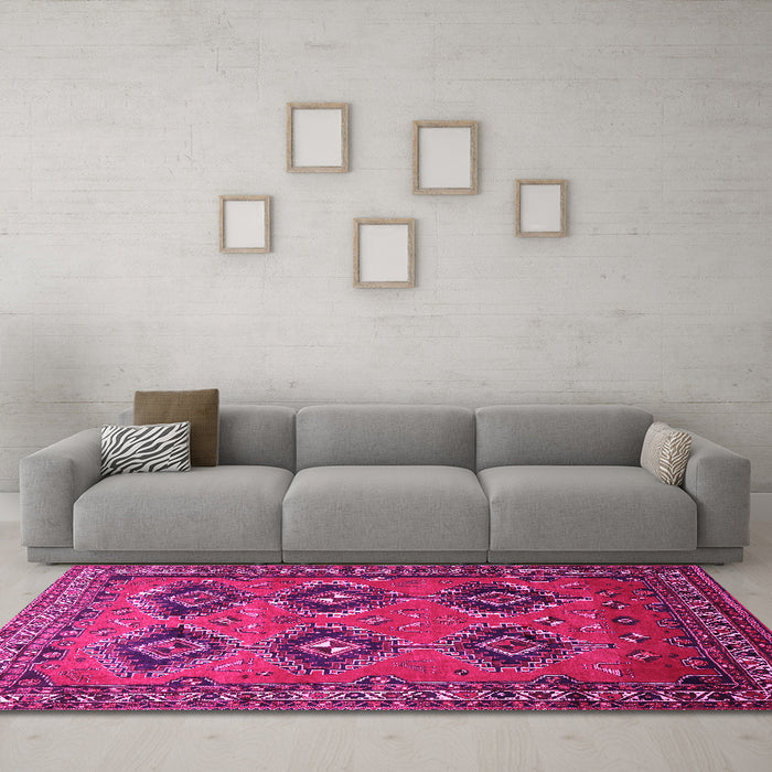 Machine Washable Persian Pink Traditional Rug in a Living Room, wshtr807pnk