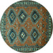 Round Persian Turquoise Traditional Rug, tr807turq