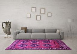 Machine Washable Persian Purple Traditional Area Rugs in a Living Room, wshtr807pur