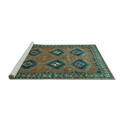 Sideview of Machine Washable Persian Turquoise Traditional Area Rugs, wshtr807turq