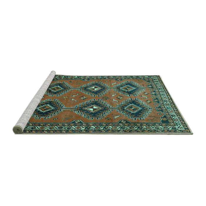 Sideview of Machine Washable Persian Turquoise Traditional Area Rugs, wshtr807turq