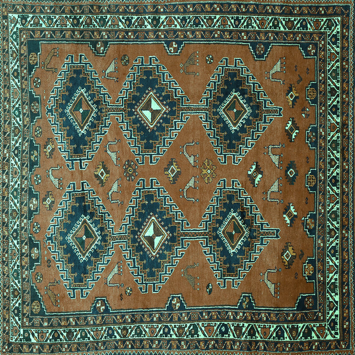 Square Machine Washable Persian Turquoise Traditional Area Rugs, wshtr807turq