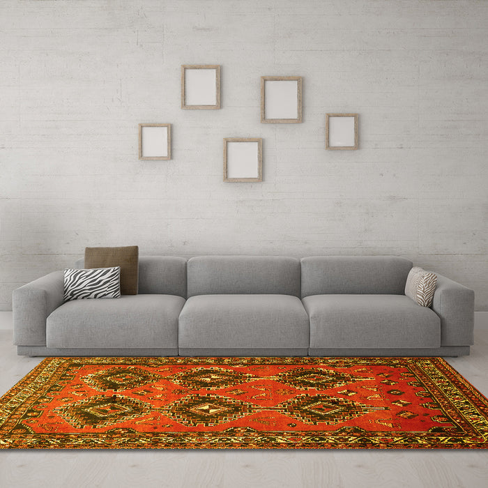 Machine Washable Persian Yellow Traditional Rug in a Living Room, wshtr807yw