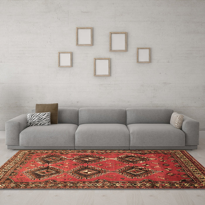 Machine Washable Persian Brown Traditional Rug in a Living Room,, wshtr807brn