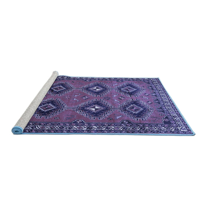 Sideview of Machine Washable Persian Blue Traditional Rug, wshtr807blu