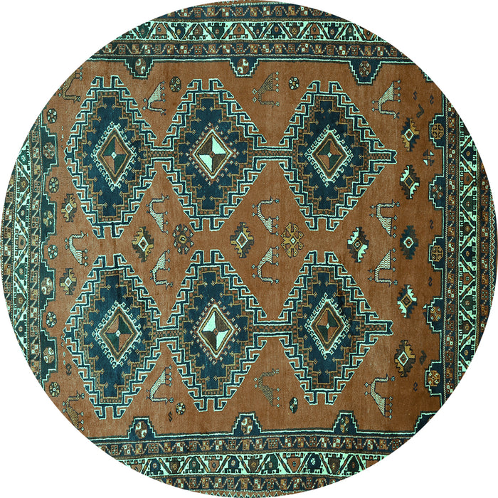 Round Machine Washable Persian Turquoise Traditional Area Rugs, wshtr807turq
