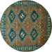 Round Machine Washable Persian Turquoise Traditional Area Rugs, wshtr807turq