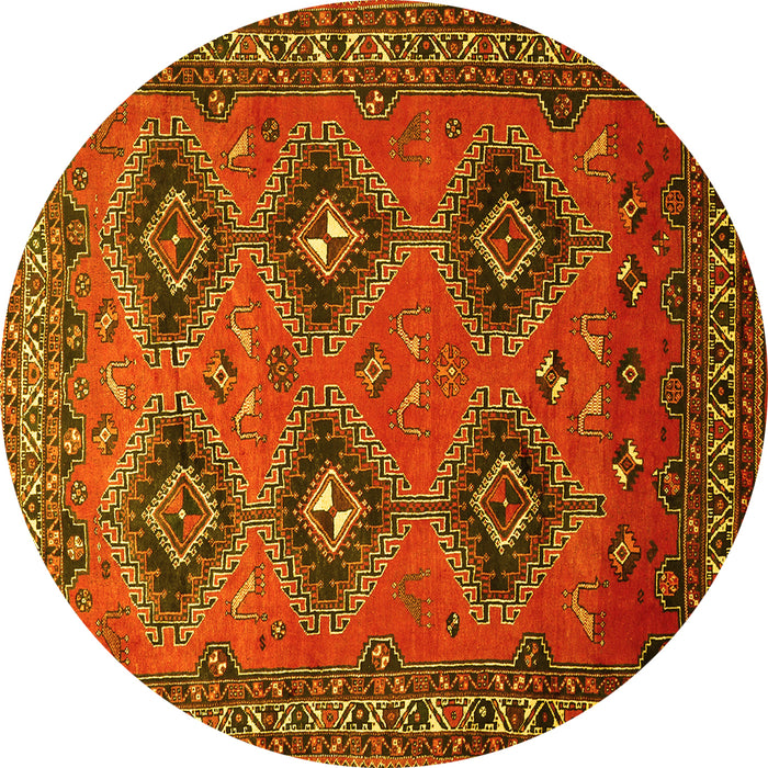 Round Machine Washable Persian Yellow Traditional Rug, wshtr807yw