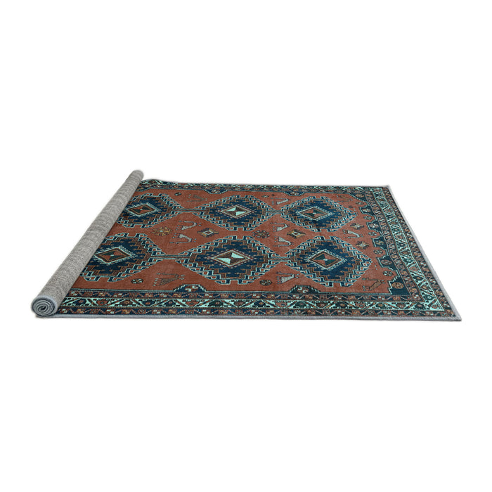 Sideview of Machine Washable Persian Light Blue Traditional Rug, wshtr807lblu