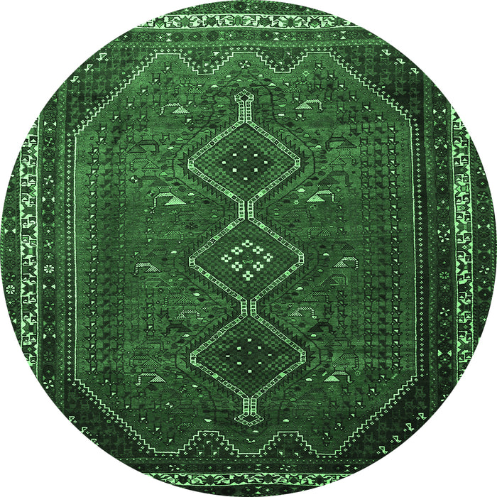 Round Persian Emerald Green Traditional Rug, tr808emgrn