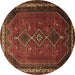 Round Persian Brown Traditional Rug, tr808brn