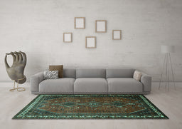 Machine Washable Persian Turquoise Traditional Area Rugs in a Living Room,, wshtr808turq