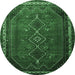 Round Machine Washable Persian Emerald Green Traditional Area Rugs, wshtr808emgrn