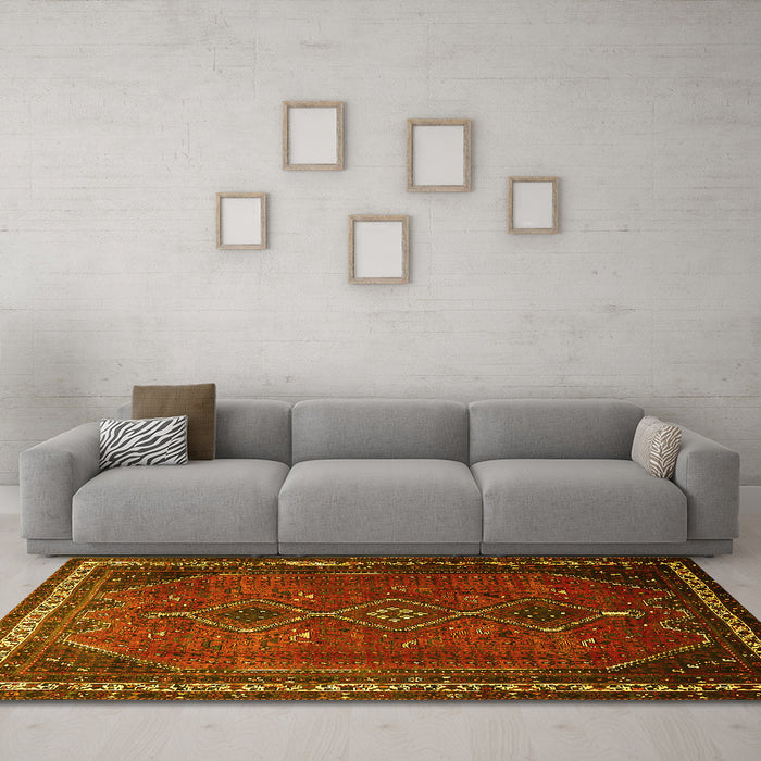 Machine Washable Persian Yellow Traditional Rug in a Living Room, wshtr808yw