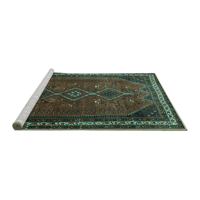Sideview of Machine Washable Persian Turquoise Traditional Area Rugs, wshtr808turq