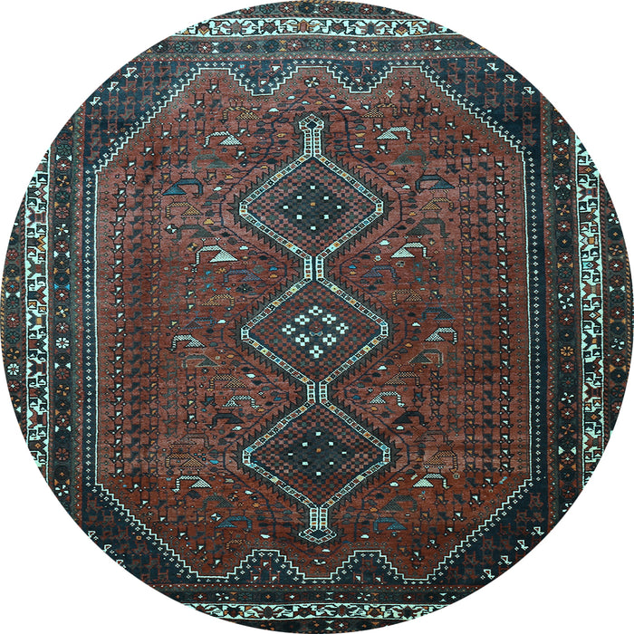 Round Machine Washable Persian Light Blue Traditional Rug, wshtr808lblu