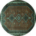 Round Persian Turquoise Traditional Rug, tr808turq