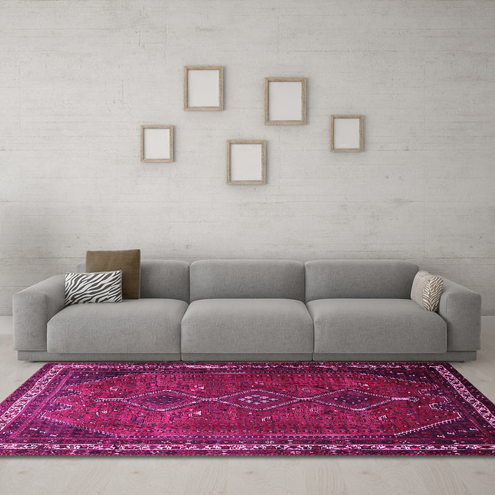 Machine Washable Persian Pink Traditional Rug in a Living Room, wshtr808pnk