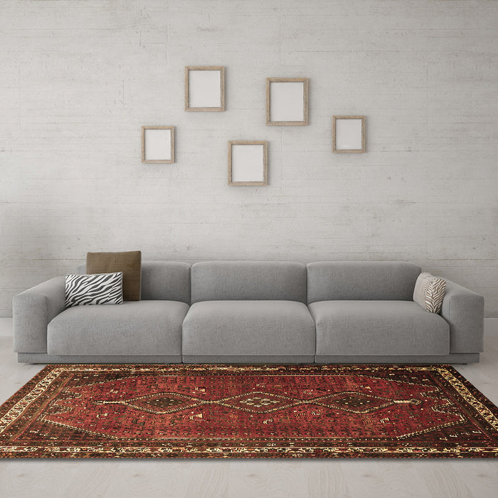Machine Washable Persian Brown Traditional Rug in a Living Room,, wshtr808brn