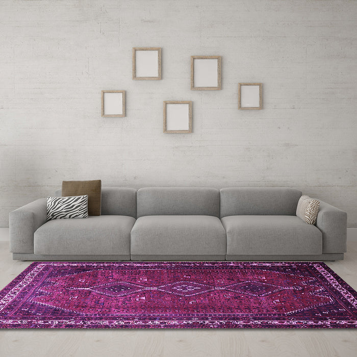 Machine Washable Persian Purple Traditional Area Rugs in a Living Room, wshtr808pur