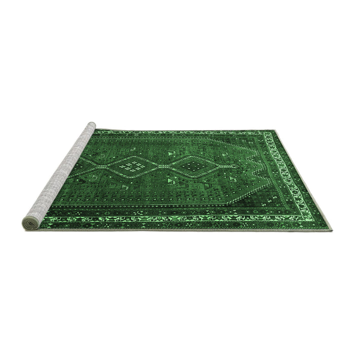 Sideview of Machine Washable Persian Emerald Green Traditional Area Rugs, wshtr808emgrn
