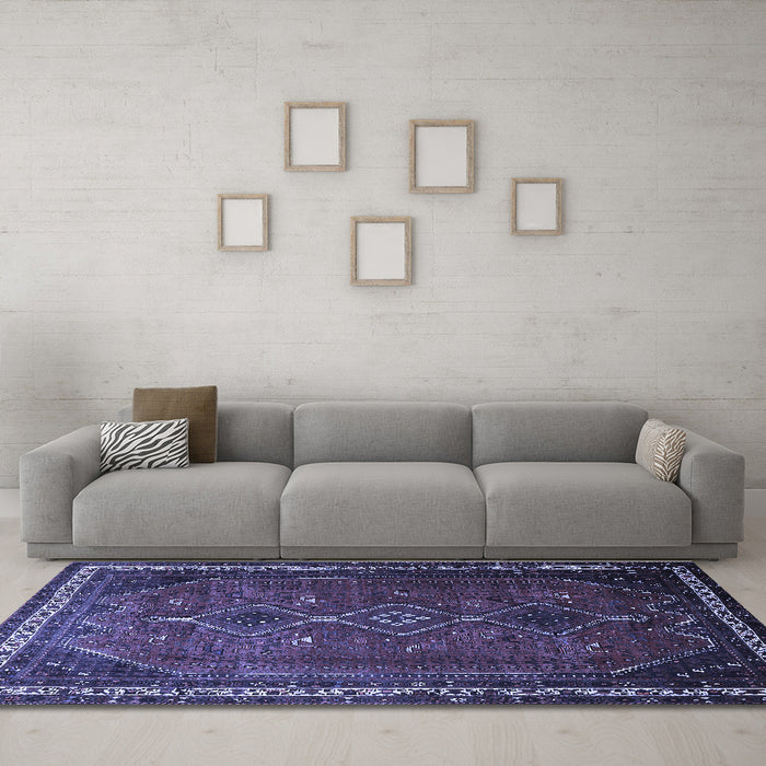 Machine Washable Persian Blue Traditional Rug in a Living Room, wshtr808blu