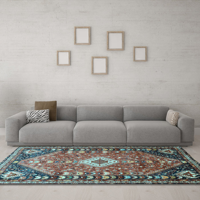 Machine Washable Persian Light Blue Traditional Rug in a Living Room, wshtr809lblu