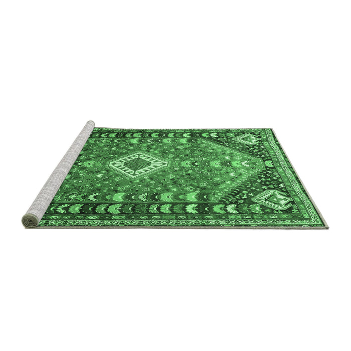 Sideview of Machine Washable Persian Emerald Green Traditional Area Rugs, wshtr809emgrn