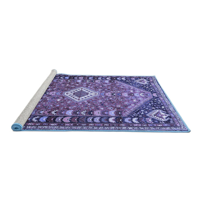 Sideview of Machine Washable Persian Blue Traditional Rug, wshtr809blu