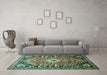 Machine Washable Persian Turquoise Traditional Area Rugs in a Living Room,, wshtr809turq