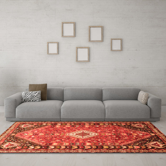 Machine Washable Persian Orange Traditional Area Rugs in a Living Room, wshtr809org