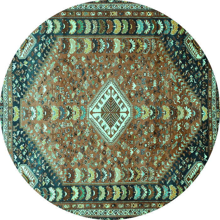 Round Machine Washable Persian Turquoise Traditional Area Rugs, wshtr809turq